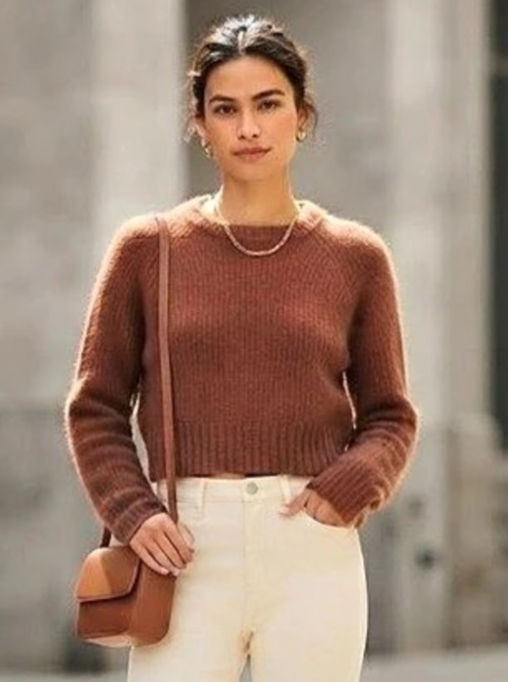 Quince Luxury Fall Brushed 100% Cashmere Crewneck Sweater Rust Brown